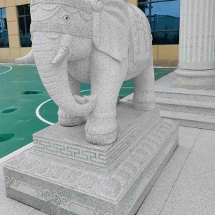 德州 白麻花岗岩动物异形石雕-大象