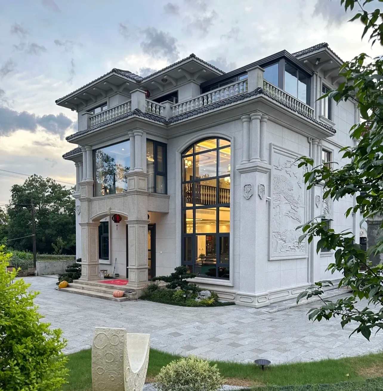 德州 白麻花岗岩私人别墅干挂石材豪华定制