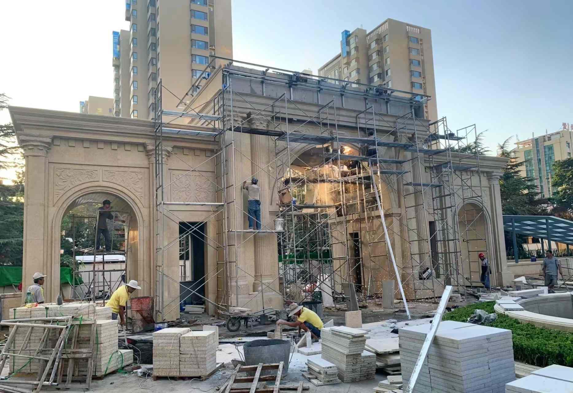 德州 黄金麻荔枝面花岗岩小区门楼外墙干挂