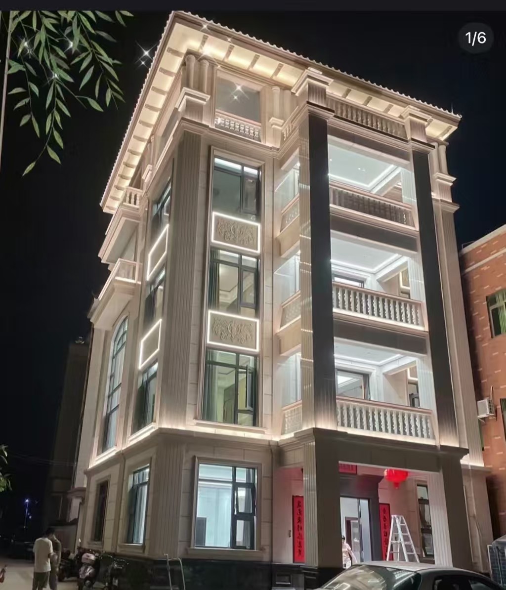 德州 芝麻白花岗岩别墅外墙夜间效果